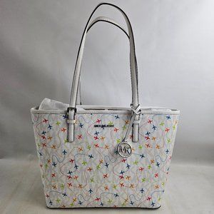 Michael Kors Jet Set Carryall Tote Bag White Airplane New $328 MSRP